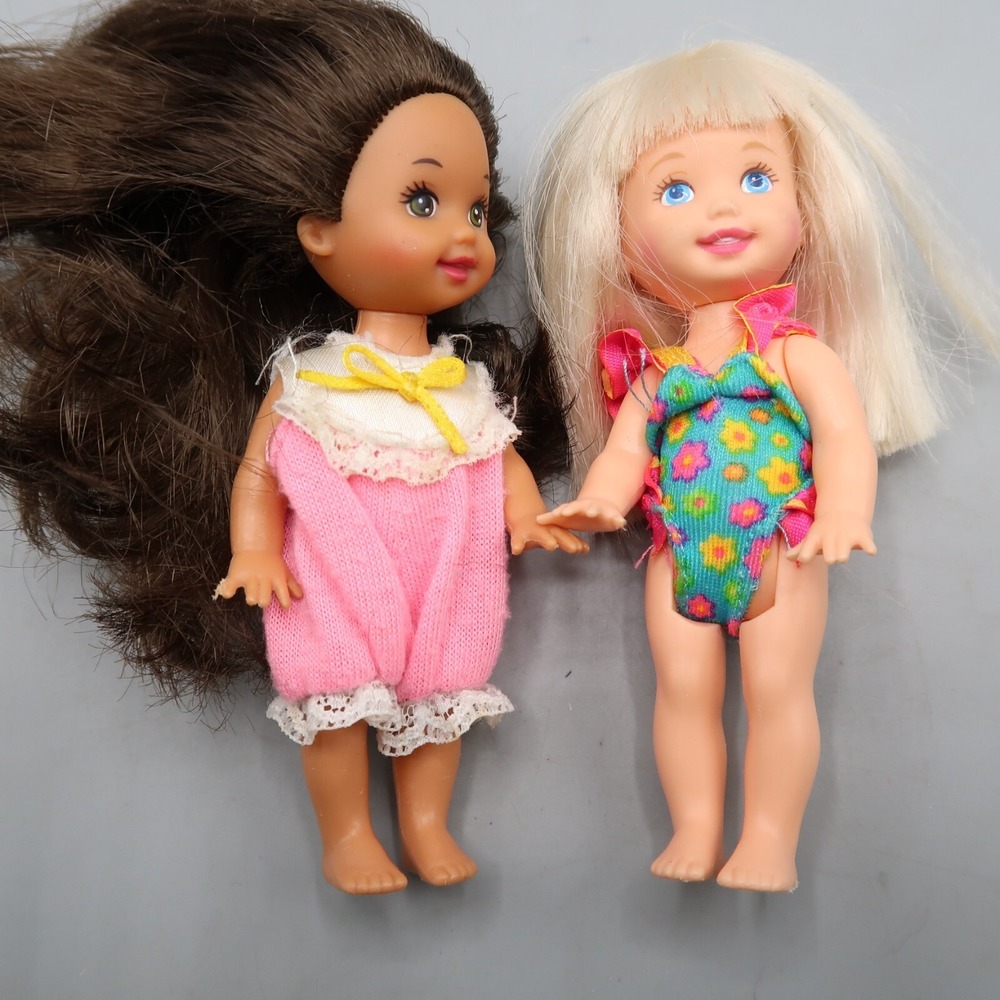 2‎ Vintage 1994 Kelly Barbie Mini Doll Mattel 4" Blonde Brown Hair